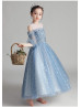 Beaded Blue Star Lace Tulle Dreamy Flower Girl Dress